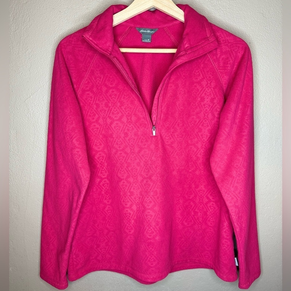Eddie Bauer Women's Red Fleece Pullover 1/4 Zip Size Medium Loungewear Comfort